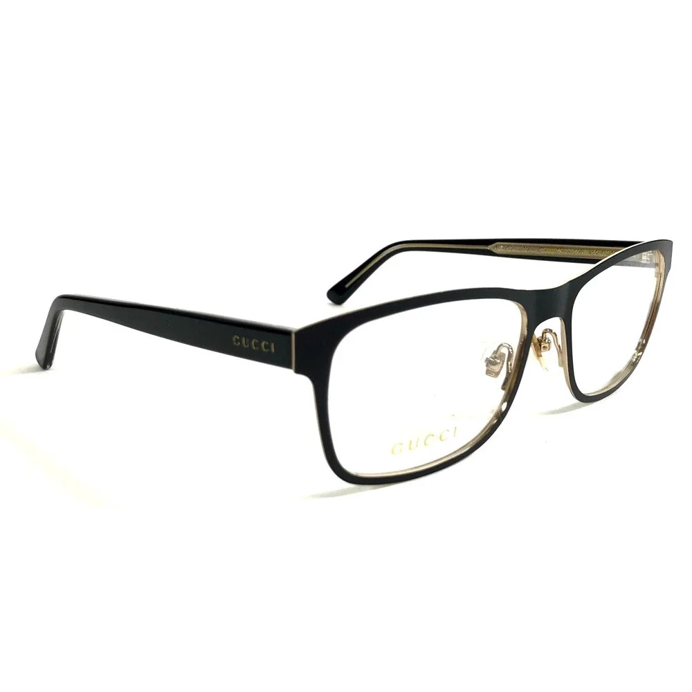 Gucci Eyeglasses Frames GG0317OZ 001 Black Gold Rectangle Full Rim 56-17-145